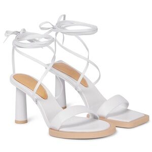 Jacquemus White Les Carres Rond Heeled Asymmetrical Sandals Size 40 New w/ Box